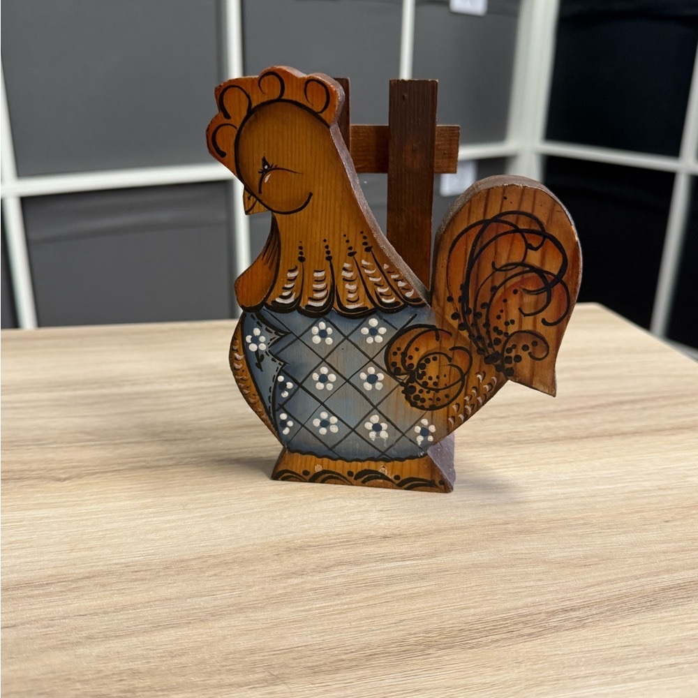 Handcrafted Cottagecore Vintage Wooden Hen Chicken Napkin Holder Country Decor